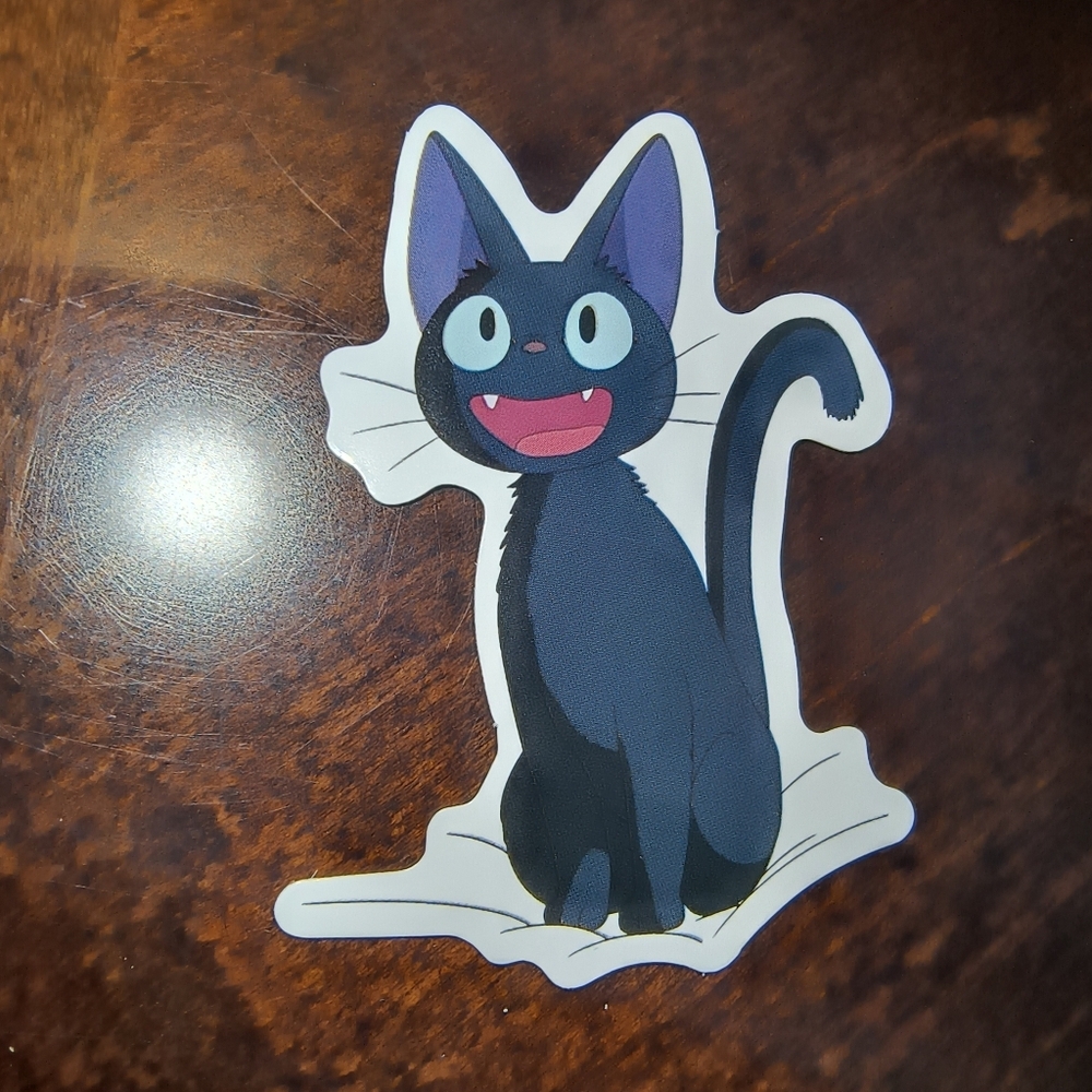 Black Cartoon Cat Vinyl Sticker — Cute Cat Decor Kiki's Delivery Service Studio